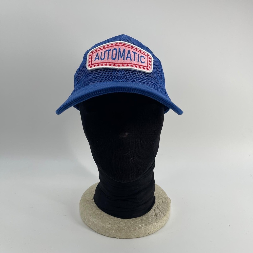 Rare Vintage Automatic Patch Corduroy Trucker Hat Blue Mesh Snapback Cap